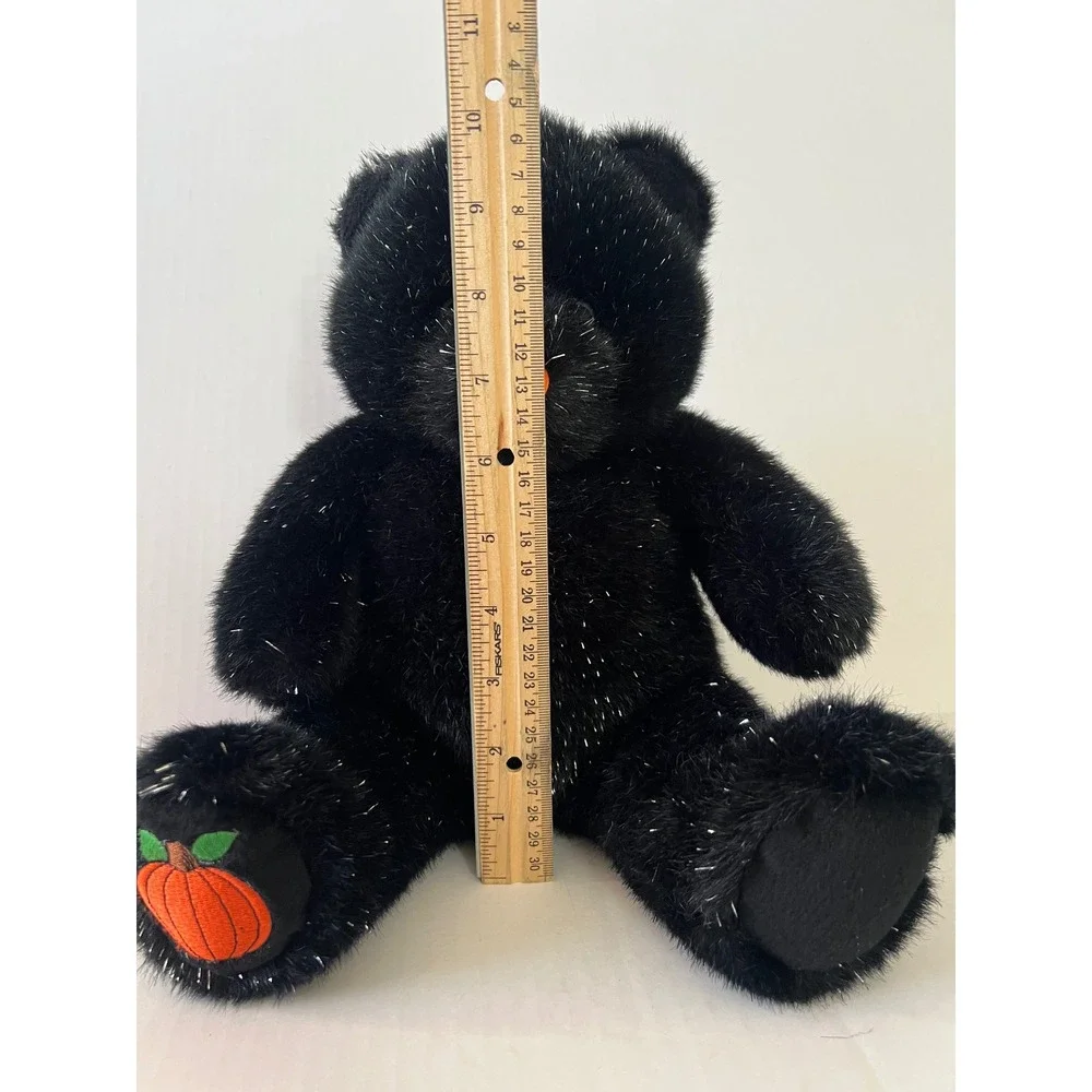 Build A Bear Halloween Black Pumpkin Bear Tinsel Sparkle Plush 1997 Vintage 11in